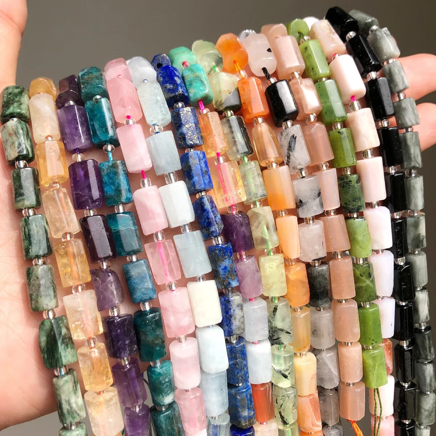 Pierre naturelle Quartz Kunzite Tourmaline Alanding Yst Aigue-marine, Intervalles à facettes, Perles d'espacement pour bijoux, Bracelet de bricolage exécutif, 7.5 en effet