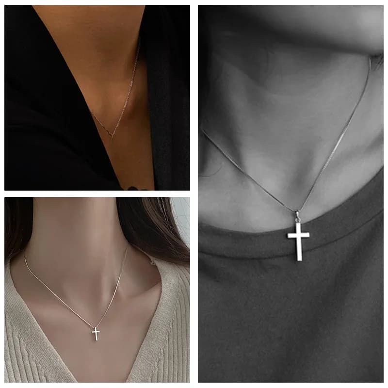 Vnox – colliers simples avec pendentif croix en acier inoxydable pour femmes, collier ras du cou religieux de prière, bijoux cadeaux chrétiens