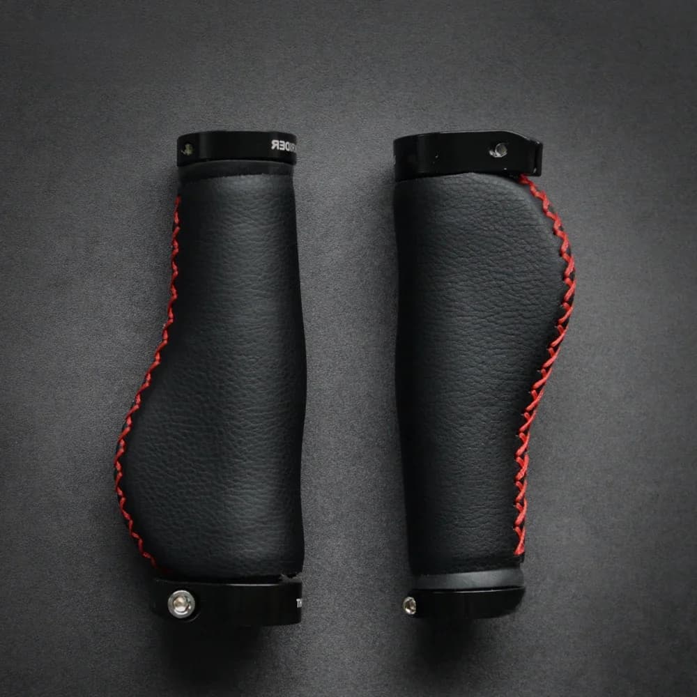 ThinkRIder – poignées de guidon de vélo en Fiber de cuir, pour vélo de ville, Scooter, vtt, extrémité de la barre de poignée, serrure en aluminium antidérapante