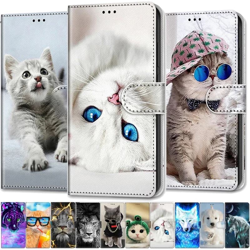 Étui animaux Cool pour Samsung Galaxy S20 FE, étui à rabat en cuir S 20 Plus S21FE S20FE 5G, housse portefeuille Lion ours loup chats chien Capa