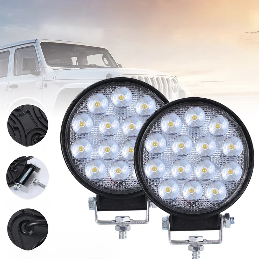 Barre lumineuse LED ronde 140W, 2 pièces, 6000K, ampoule de phare circulaire, lumière de travail 14000LM, adaptée pour voiture, bateau d'entraînement, 4x4, Jeep Off