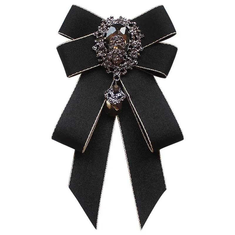 Broche de nœud papillon en ruban rétro fait à la main, strass en cristal, costume pour hommes, épingle de col de chemise, sangle de luxe, accessoires de bijoux