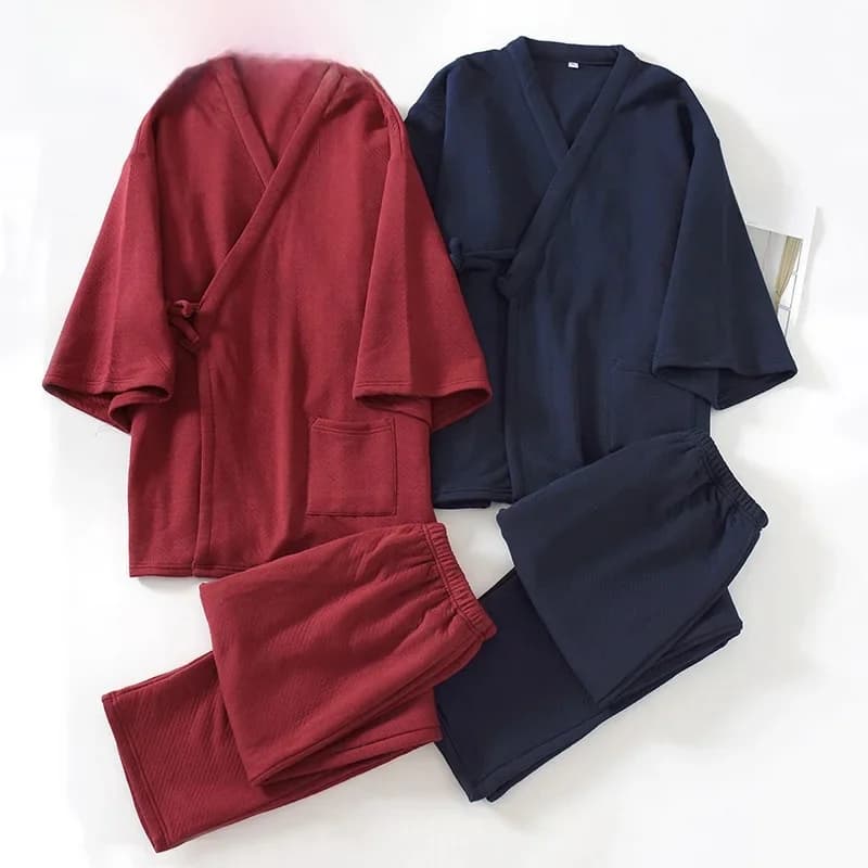 Kimono japonais deux pièces pour hommes, ensemble de pyjamas, couche d'air, UNIS issement, service à domicile, robe trempée