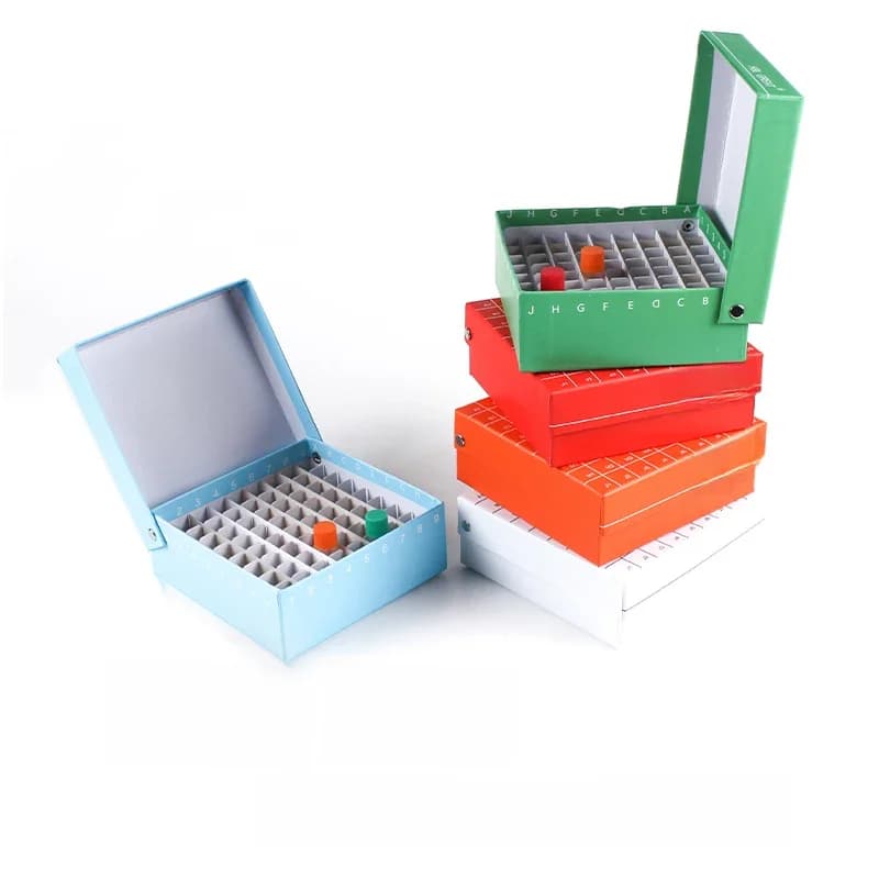 Boîte à tubes cryogéniques en papier de laboratoire, boîte à tubes à essai rabattables à 81 trous avec couvercle pour Tubes à essai de 1.5ml 1.8ml 2ml, 1 pièce