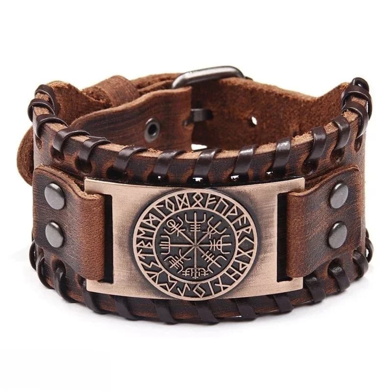 Bracelet boussole rétro en cuir pour homme, large, celtique, viking, bijoux, accessoires masculins, cadeaux pour petit ami, 7,5