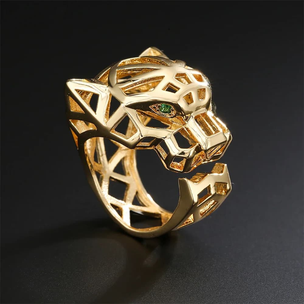 Bague en gros animaux pour femmes et filles, bijoux de fête, couleur or, léopard creux, anneau ouvert, vente en gros, nouvelle collection 2025