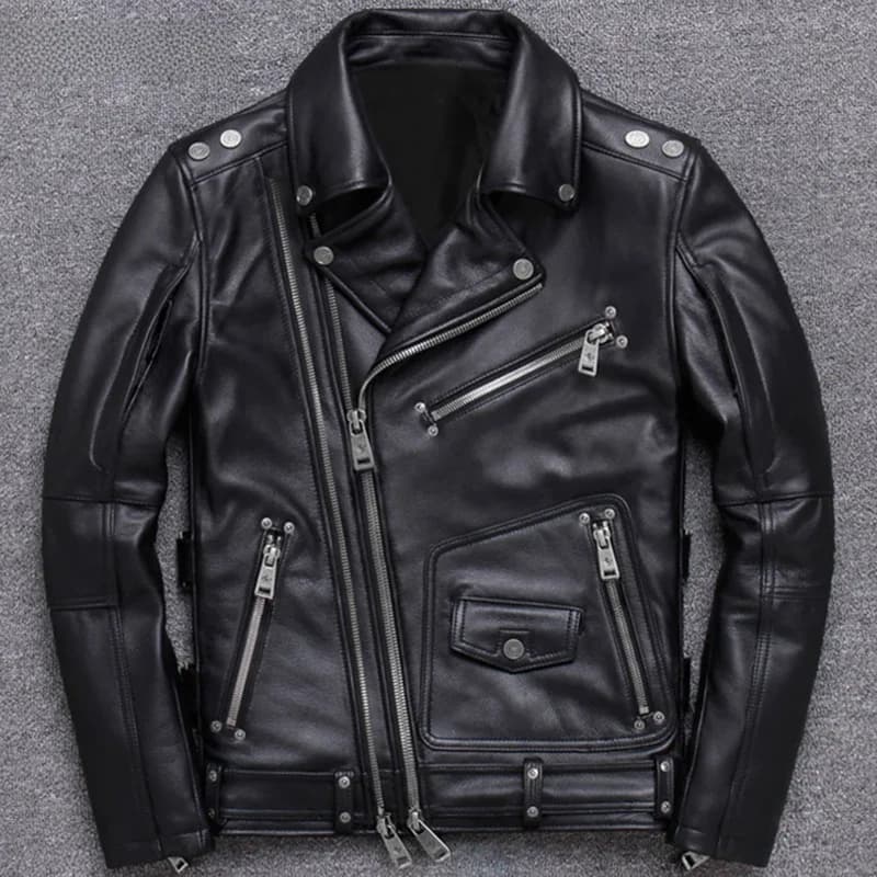 Mauroicardi Veste de moto en cuir PU noir pour homme, manches longues, poches zippées, style printemps