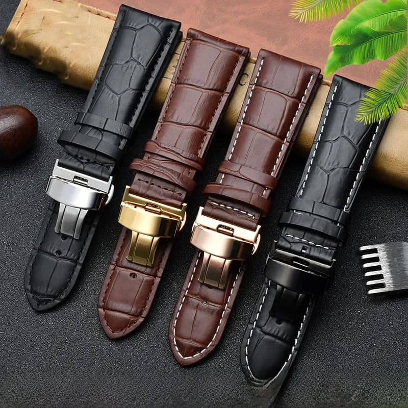 23mm 24mm 26mm 28mm grande largeur noir marron fermoir papillon hommes Alligator véritable bracelet de montre en cuir bracelets livraison gratuite