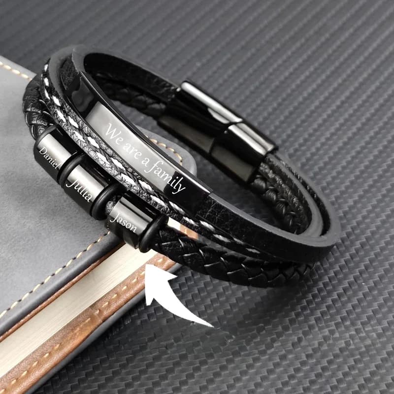 MingAo Charm nom lettre personnalisé en cuir pour femmes hommes perles en acier inoxydable tressé Bracelet de poignet personnalisé