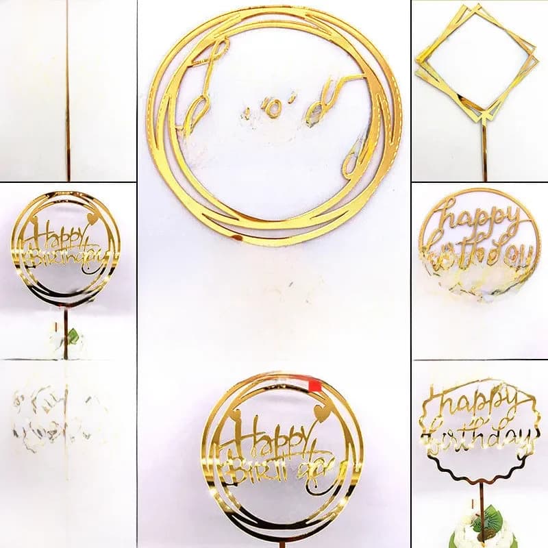 10 pièces, 36 styles, décorations de gâteau Joyeux Anniversaire, toppers de gâteau en acrylique rose et or, pour baby shower et fête d'anniversaire