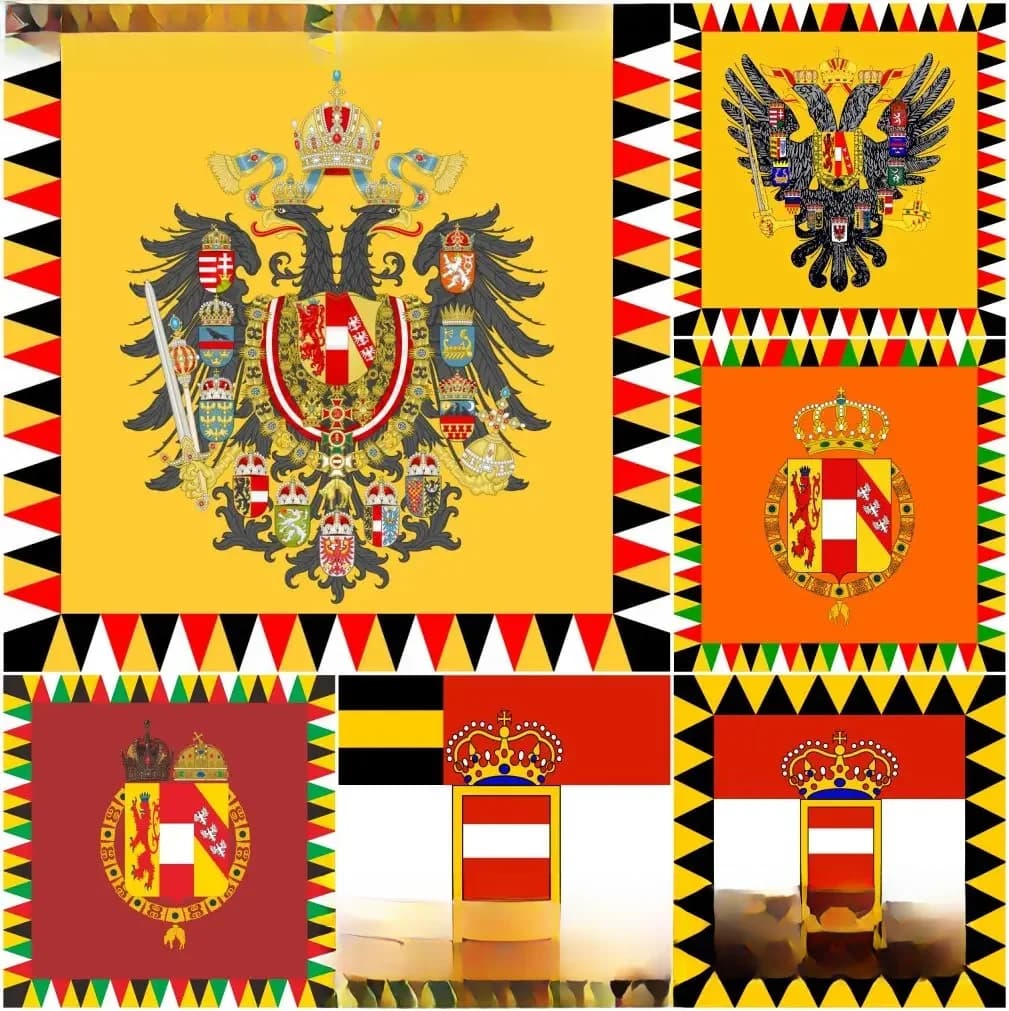 Drapeaux impériaux autrichiens standard 21x21 cm 2x2 pi 4x4 pi 120x120 cm, motif d'infanterie impériale standard, mélange de bannières du début du XIXe siècle