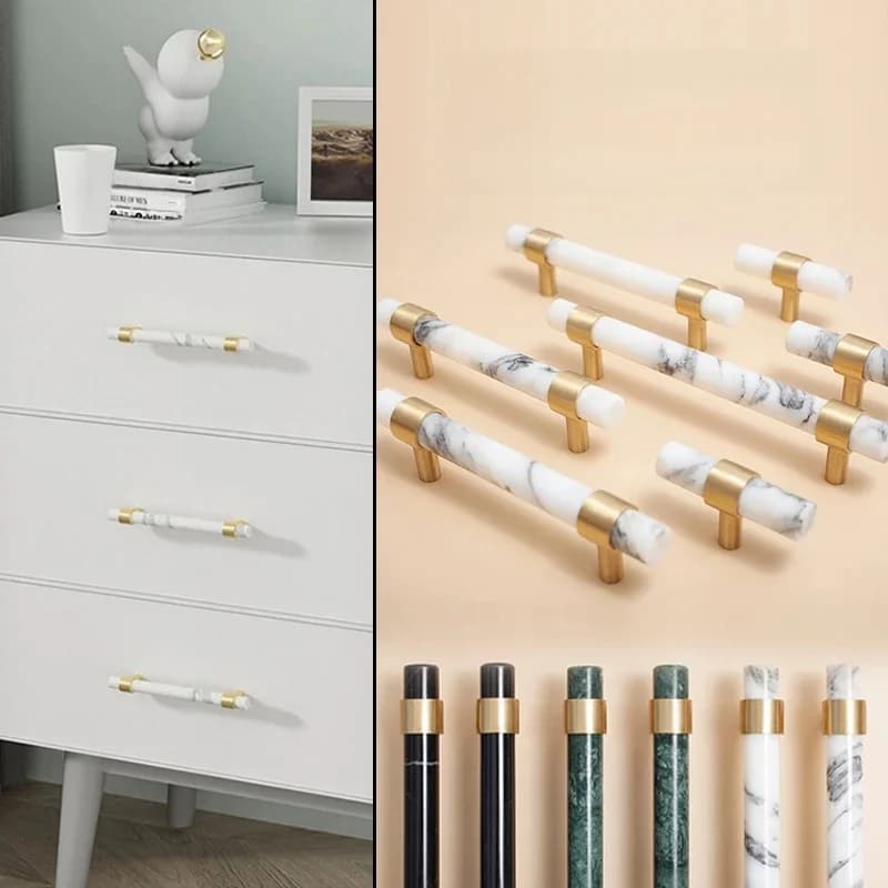 Poignée de meuble en marbre et laiton de style nordique, barre en T, armoire, cuisine, planche à Chi, poignées de porte, meubles, poignée de meuble, bouton de commode, quincaillerie