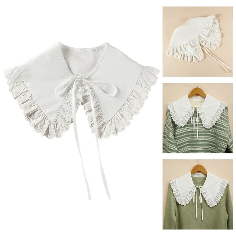 Chemisier à revers en faux coton Style Royal, châle, enroulé, ajouré, dentelle florale, garniture à volants, collier, Triangle pointu