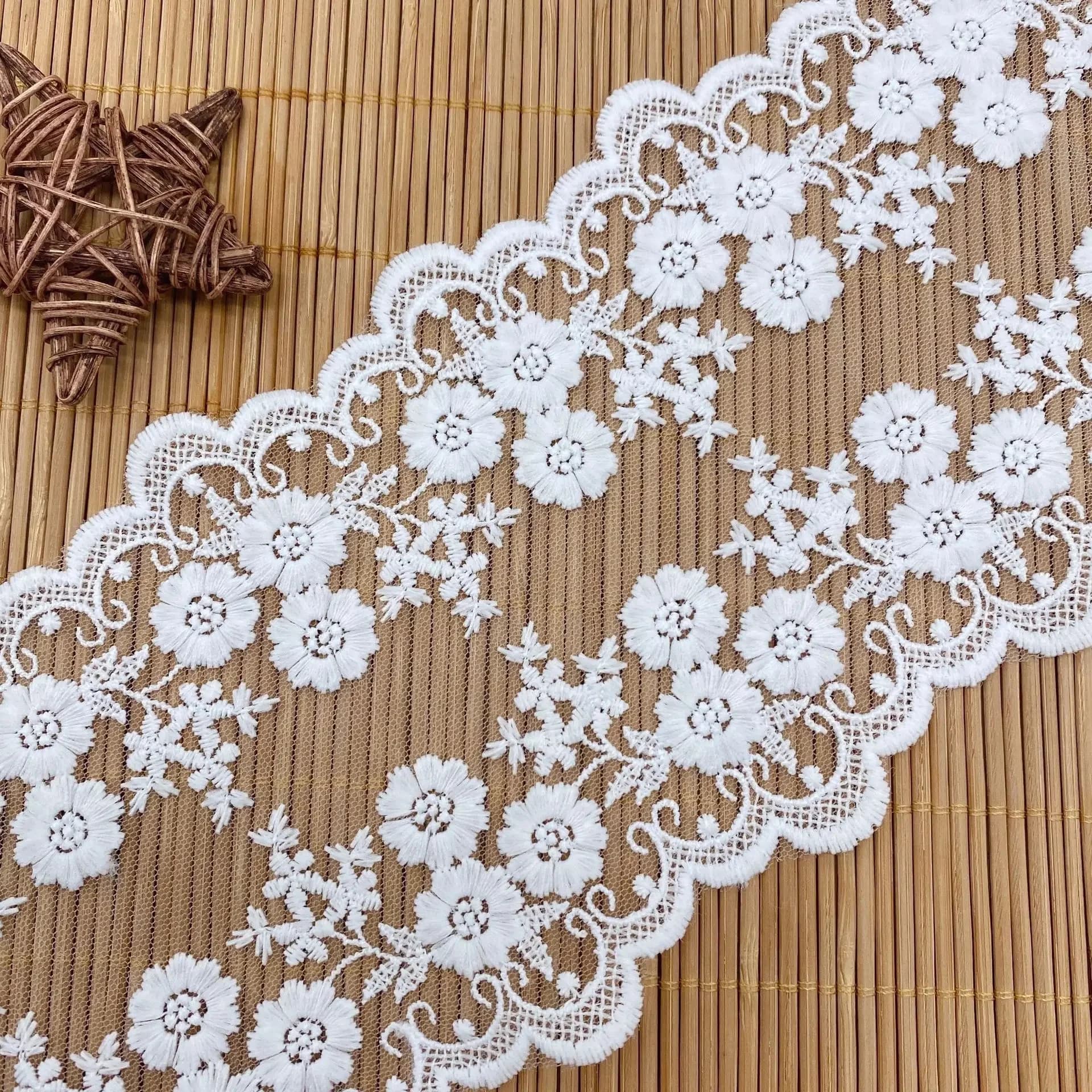 Tissu en tulle à fleurs en filet bilatéral, largeur 12,4 cm, pour robes de mariée, vêtements Lolita, accessoires de couture DIY