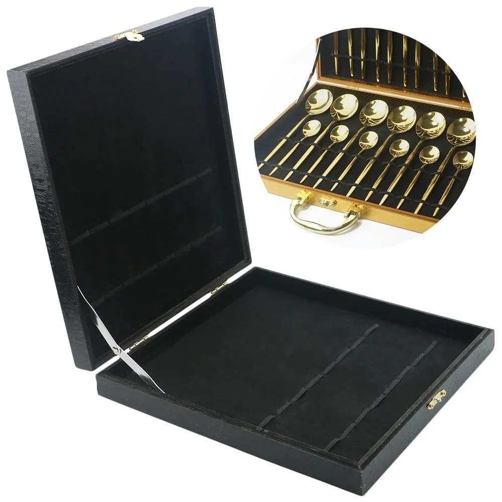 Boîte à vaisselle pour 16/24 pièces, service de vaisselle, boîte-cadeau en bois antioxydant, étui de collecte de couverts, boîte de rangement or noir argent