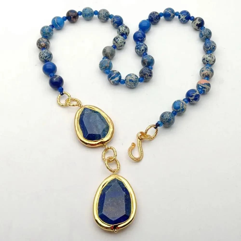 YYGEM – collier en jaspe de sédiments de mer bleus naturels, pendentif rond en Lapis, 23 pouces