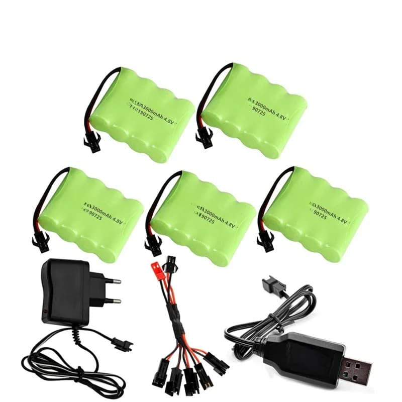Batterie NiMH haute capacité 4,8 V 3000 mAh avec câble de charge pour jouets RC, voitures, chars, robots, bateaux, armes à feu, pack de batteries Ni-MH AA 4,8 V