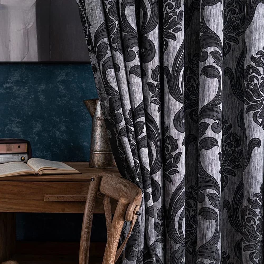 NAPEARL luxe motif européen rideaux pour chambre salon traitements de fenêtre Jacquard Semi occultant rideau noir