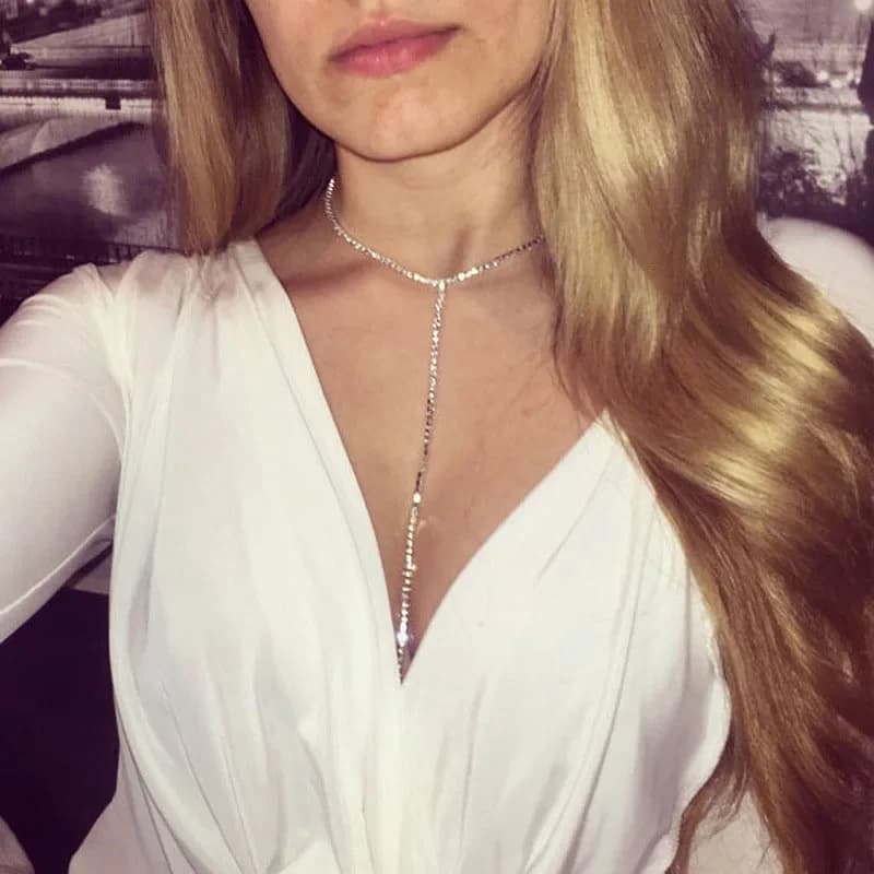 TREAZY – collier Long avec pampilles pour femme, chaîne de clavicule, strass, Tennis, ras du cou, Simple, nouvelle tendance