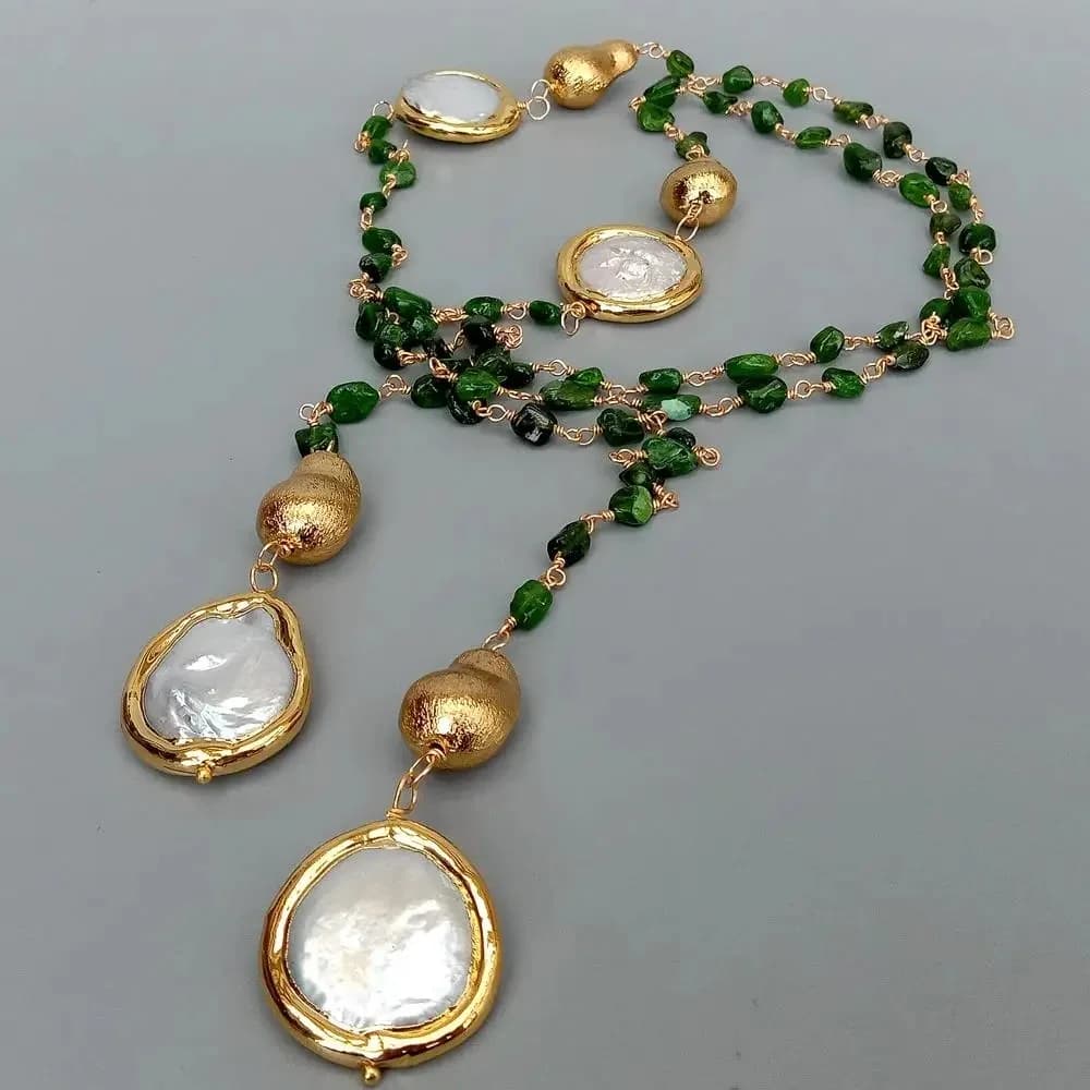 Y.YING – collier Long en perles de monnaie blanches, 41 pouces, vert naturel, Diopside culture, chaîne de chandail
