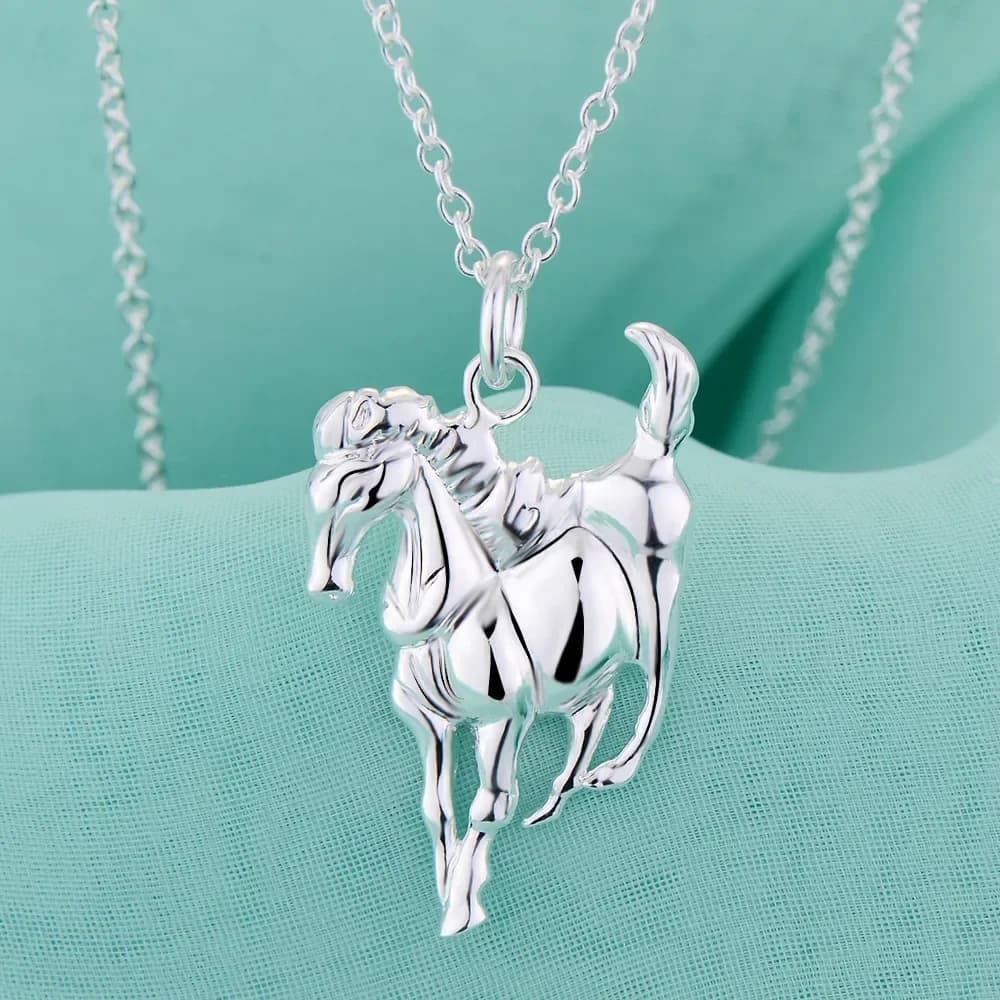Collier en argent Sterling 925 pour femmes, marque de mode, bijoux de mariage de luxe, pendentifs de cheval élégants, chaîne