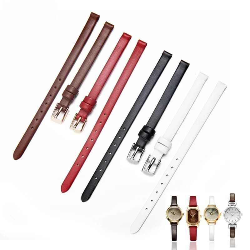 Mini Bracelet de montre en cuir véritable pour femmes, 6mm 8mm 10mm 12mm, petit Bracelet de couleur rouge et blanc