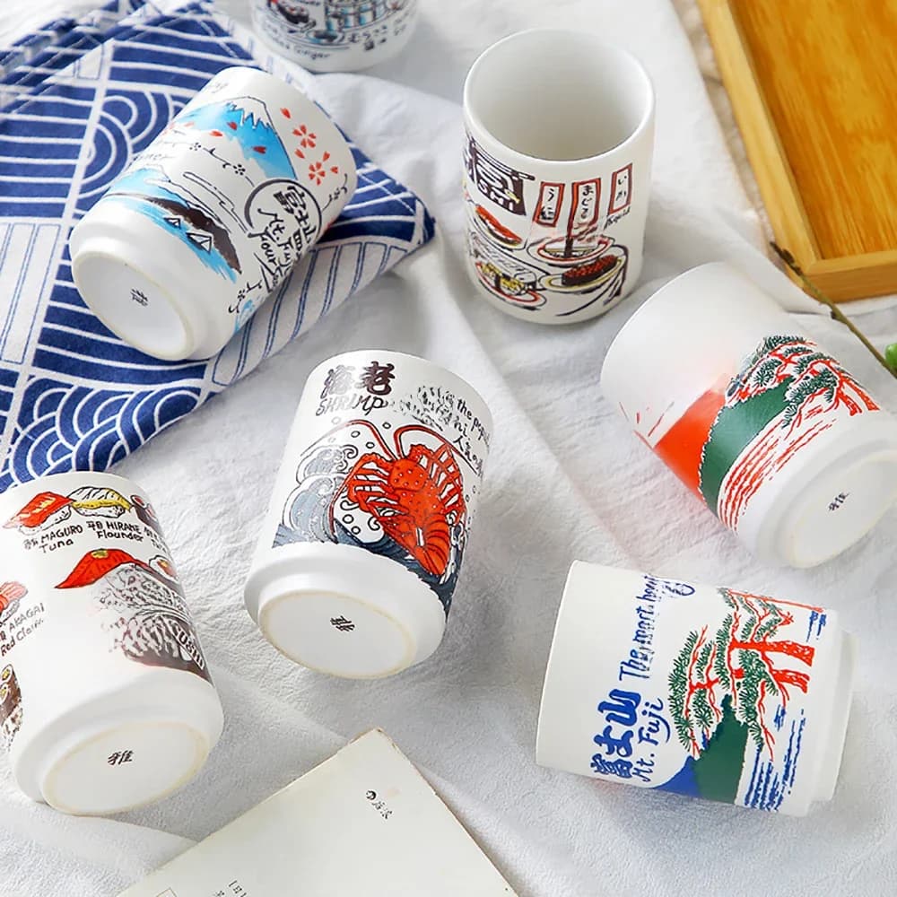 Tasses en céramique à Impression japonaise, 300ml, thé, vin, Sushi, saké, drôle, décoration de Restaurant familial, cadeau de voyage pour amis