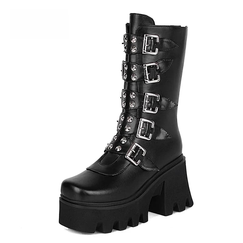 Gdgydh-Bottes à Plateforme Gothiques Punk pour Femme, Chaussures Noires avec Fermeture Éclair Militaire, Automne et Hiver