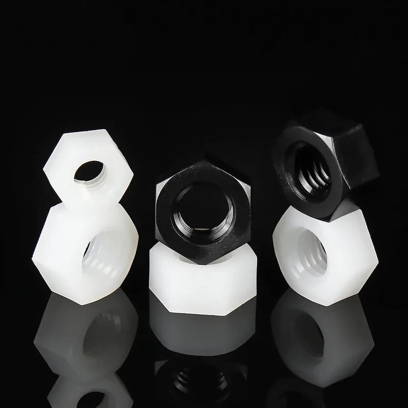 50/20/10 pièces DIN934 M2 M2.5 M3 M4 M5 M6 M8 M10 M12 M14 M16 M18 M20 écrou hexagonal en Nylon noir/blanc écrous hexagonaux en plastique