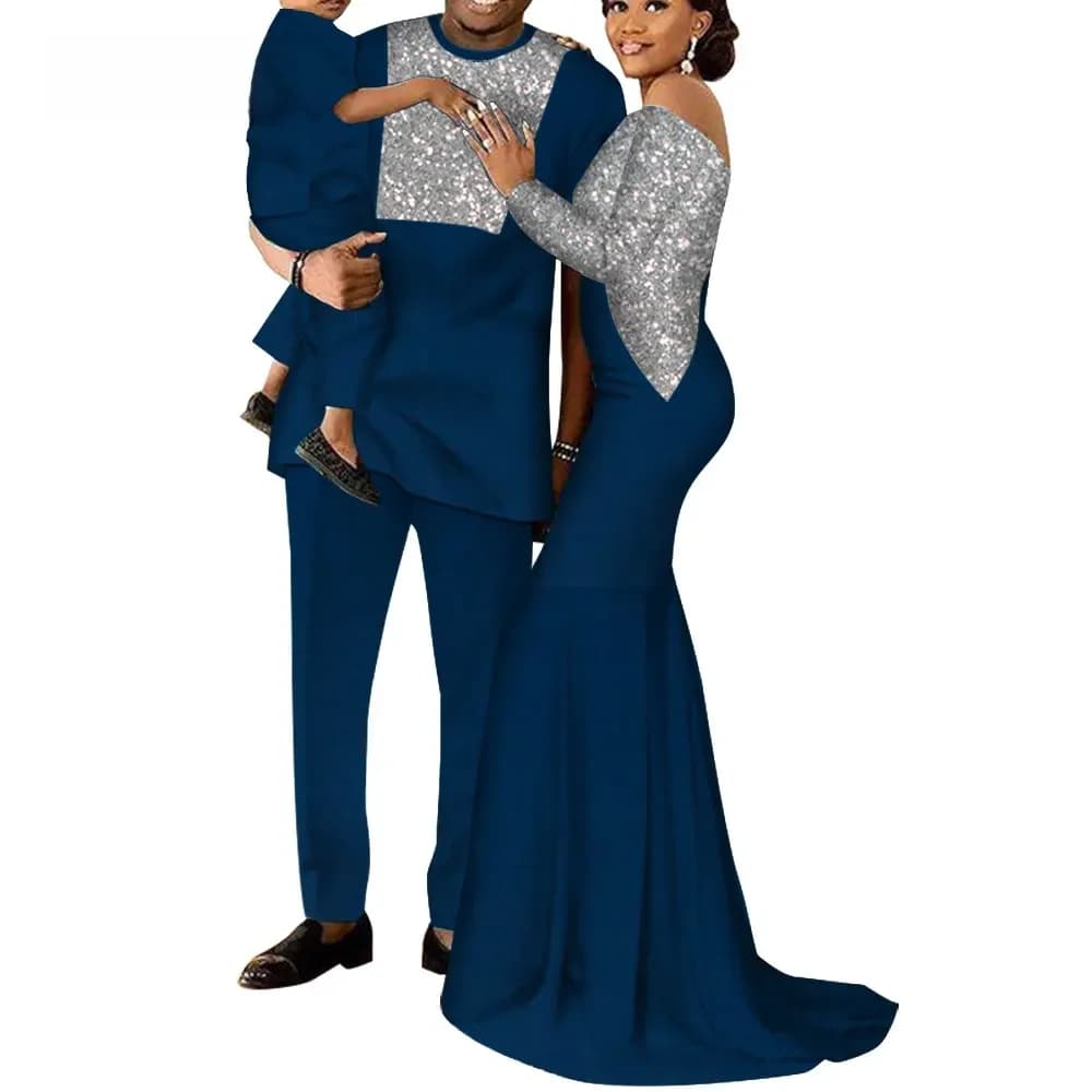Vêtements de famille africains personnalisés pour femmes et hommes, robes longues Dashiki, haut et pantalon, tenue de garçon, vêtements africains Bazin Riche, WYQ724