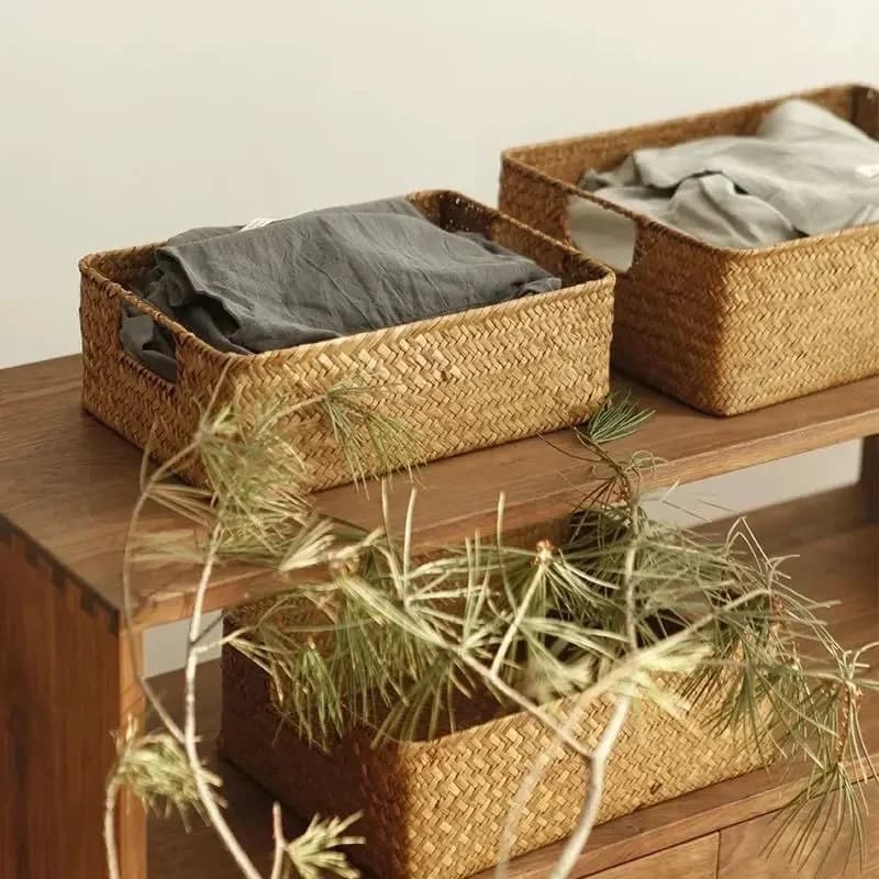 Zerolife-Panier en jonc de mer tissé pour décoration intérieure, panier en osier naturel, panier de rangement, serviette à pain aux fruits, table de cuisine, rotin