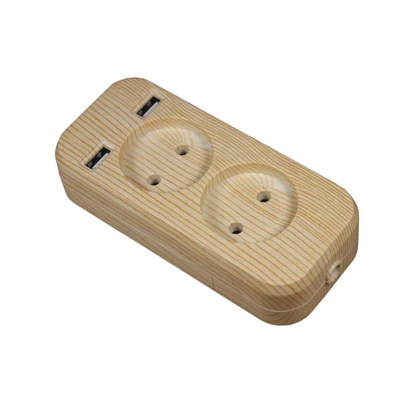 Nouvelle prise d'extension USB pour la charge de téléphone, double port USB 5V 2A, prise USB couleur bois d'arbre KF-WIIA-1
