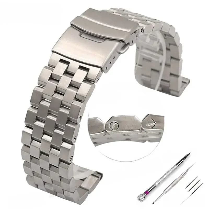 18mm 20mm 22mm 24mm 26mm haute qualité entièrement solide en acier inoxydable Interface plate Bracelets de montre Bracelet avec outils