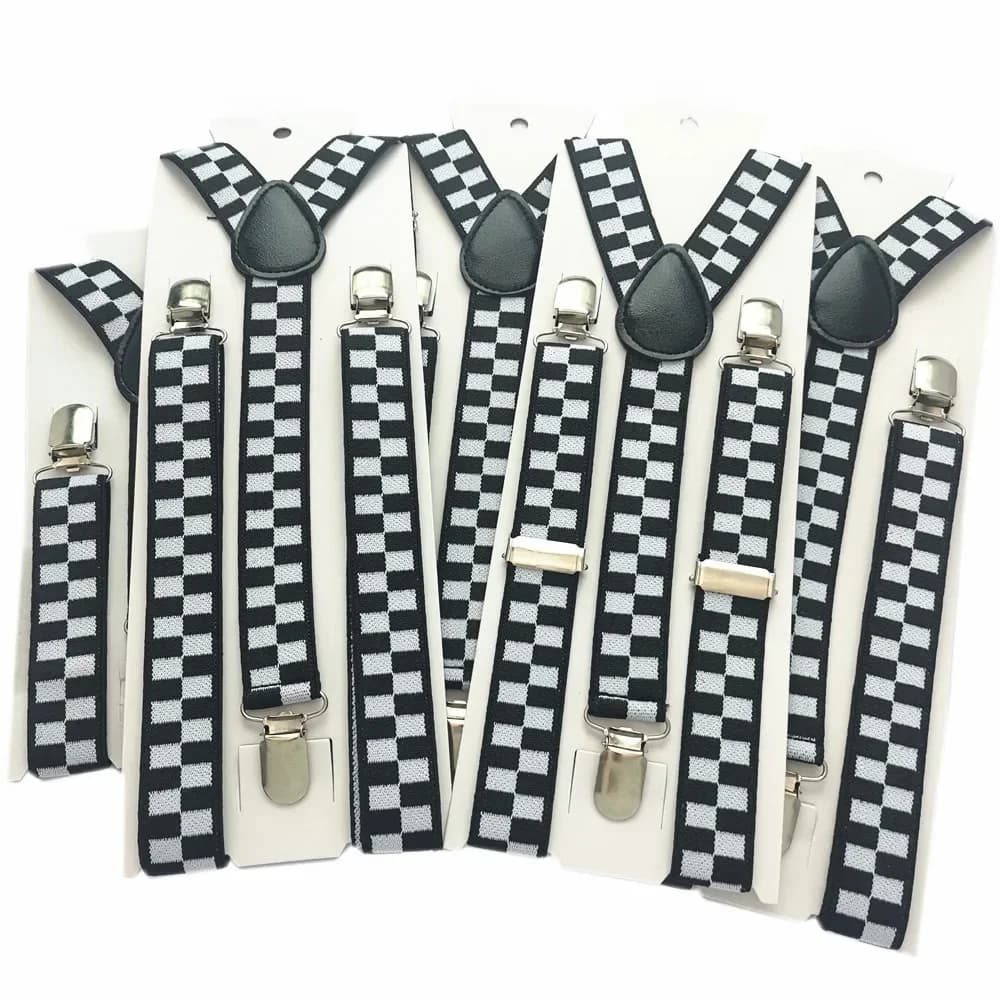 Bretelles Réglables à Carreaux Noirs et Blancs pour Enfant et Adulte, Bretelles à Dos en Y artificiel astique de 2.5cm de Large, 5 Tans pour toute la Famille, ixde Mariage
