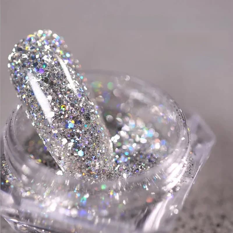 Nail Art bricolage nouvelle poudre de platine chaude 3D mélangée 8 couleurs ensembles de poussière d'ongle paillettes Siliver paillettes flocons manucure décoration