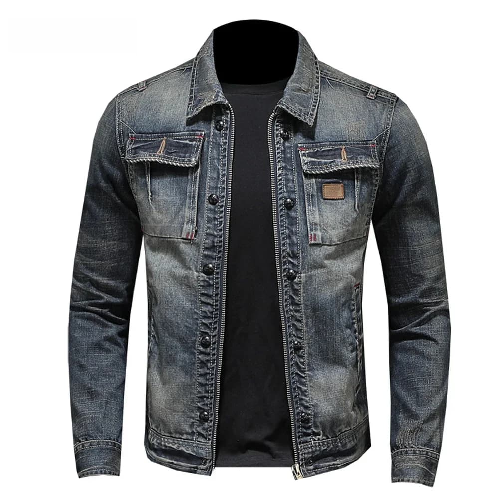 Veste en jean simple pour hommes, vestes en jean décontractées, coupe couvertes, patchwork, fermeture éclair, vêtements pour hommes, nouvelle mode, printemps, automne, 2022
