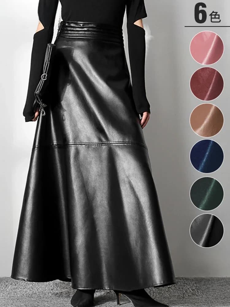 Lautaro automne longue noir une ligne doux Faux cuir jupe femmes taille haute bleu élégant Maxi jupes mode coréenne vêtements 2021