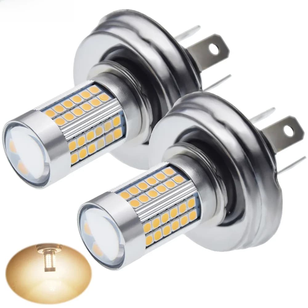 Paire de phares de moto blanc chaud 4300K R2 P45t 6V 12V 24V 3030 66SMD, ampoule LED pour tête de voiture, cyclomoteur, Scooter, ATV, lampe en aluminium