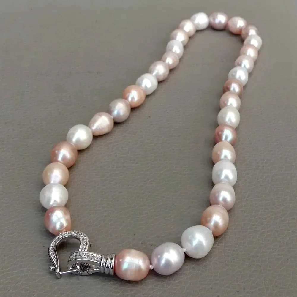 YYGEM – collier ras du cou en perles d'eau douce naturelles, rose, violet, blanc, perles de riz, fermoir pavé cz pour femmes, bijoux cadeau pour filles