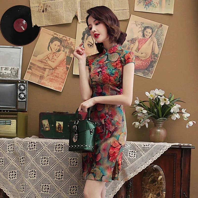 Robe Cheongsam chinoise en coton et lin extensible, rouge et noir, 5xl, 4xl, Sexy, Vintage, traditionnel