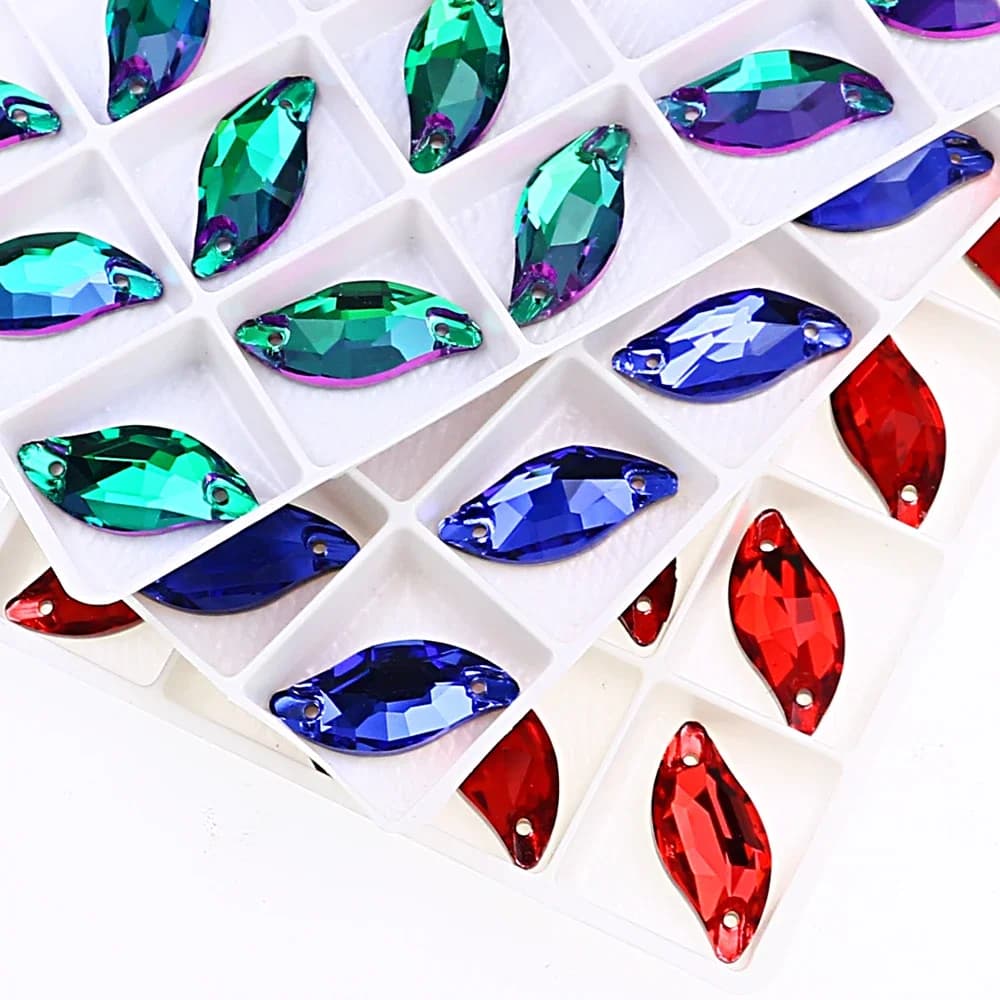 Feuille de verre coudre sur strass Flatback couture cristal paillettes strass pour vêtements vêtements accessoires 12*6mm 20*9mm 30*14mm