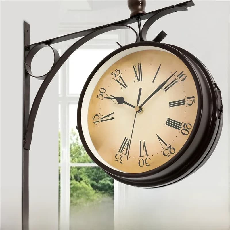 Horloge murale européenne Antique de 8.7 pouces, Double face, pour jardin intérieur, salon, salle d'étude, support d'horloge, décor