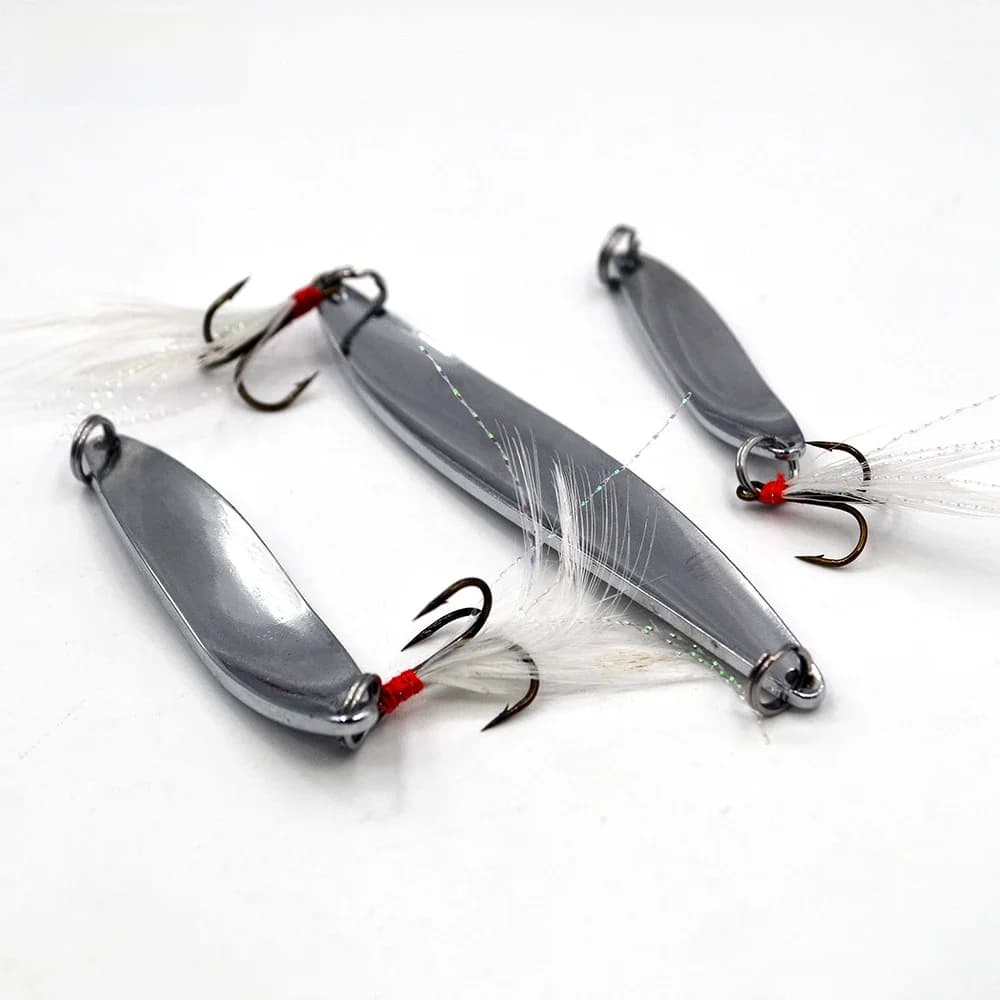 MNFT – leurre de pêche en métal argenté avec plumes, appât dur, cuillère, triple hameçon, 5-21g, 6 styles au choix, 2 pièces
