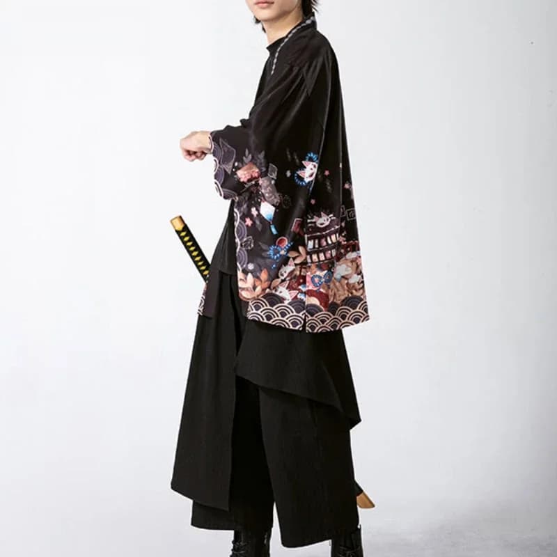 Cardigan Streetwear samouraï japonais pour hommes et femmes, Harajuku Haori, chemisier Cosplay, Yukata, ample, rouge, noir, nouveau, été, 2021