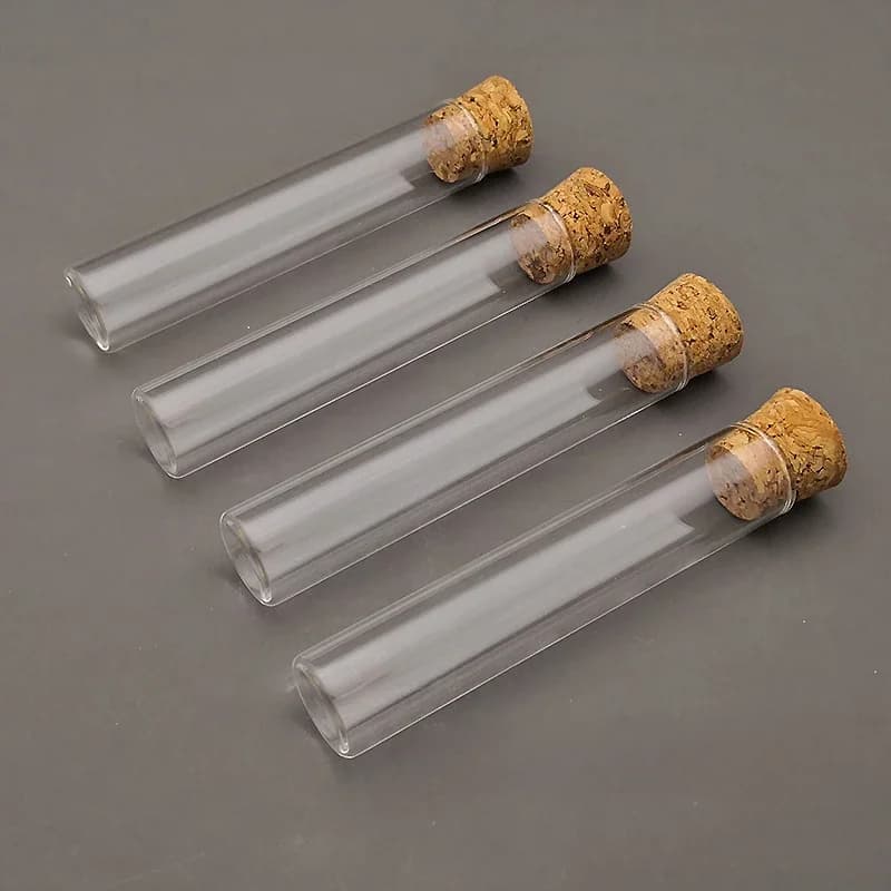 Tube à essai à fond plat en verre épais avec bouchon en liège, 20x100mm, 10 pièces/lot, pour fournisseur de laboratoire scolaire