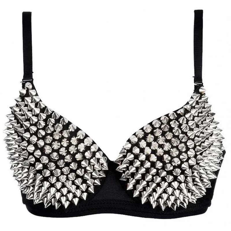 Soutien-gorge push-up doré et argenté pour femme, sous-vêtement sexy, style rock, punk, punk, boîte de nuit, chanteur, DJ, danse