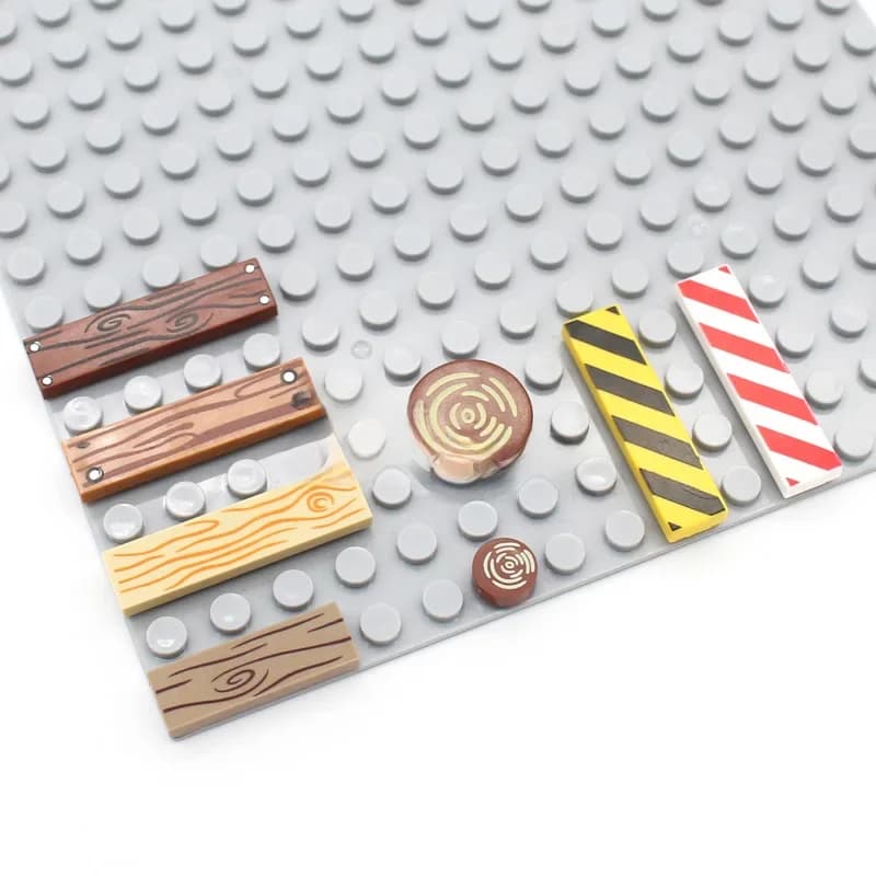 30 pièces de carreaux à assembler MOC 1x4 avec motif de grain de bois et bandes d'avertissement 2431 PB243 PB661, blocs de construction, briques DIY, jouets de rue urbaine