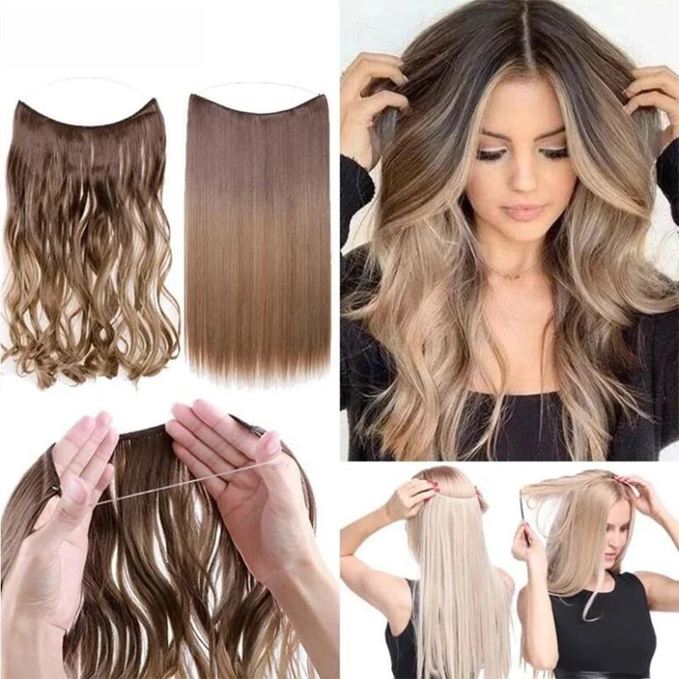 BENEHAIR fil Invisible synthétique sans Clips dans les Extensions de cheveux ligne de poisson secrète postiches Extensions de cheveux faux cheveux pour les femmes