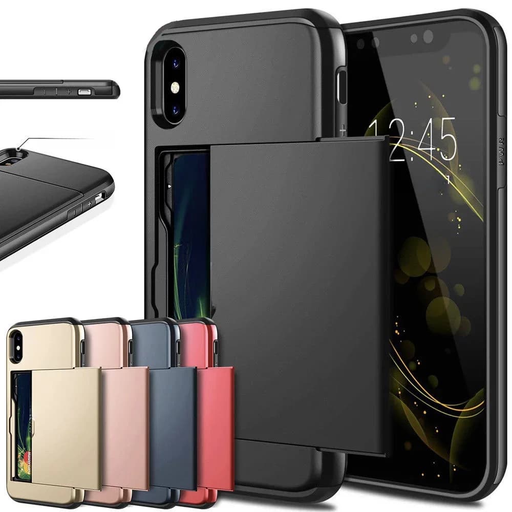 Étuis de téléphone d'affaires pour iPhone X XS Max XR, étui coulissant, armure, portefeuille, fentes pour cartes, support, couverture pour iPhone 7 8 Plus 6 6s 5 5s SE