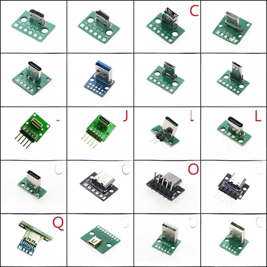 1 pièce Carte de test de connecteurs de câble de données et de charge avec connecteur à broches 90 degrés Micro Mini USB Type C 2 broches USB 3.0 2.0 Femelle Mâle